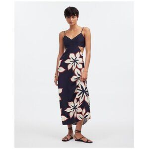 Madewell Open Back Silk Tropical Floral Maxi Dress Navy Size 4/S NWT